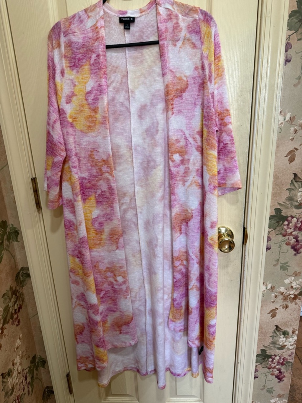 torrid Pink and Yellow Watercolor Open Front Duster